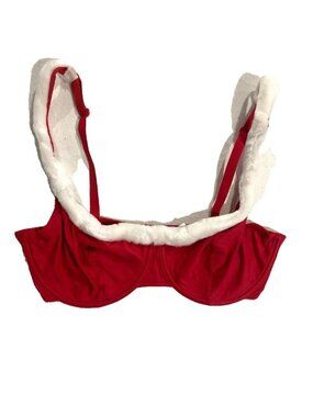 SANTA BRA Fur Trim Holday Christmas Lingerie 38D Faux Fur Festive Costume Winter